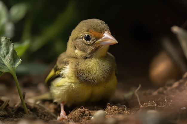 Ein Baby-Grünfink, der sich selbst frisst