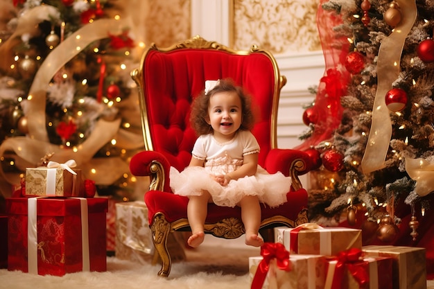 Ein Baby in einem Weihnachtszimmer