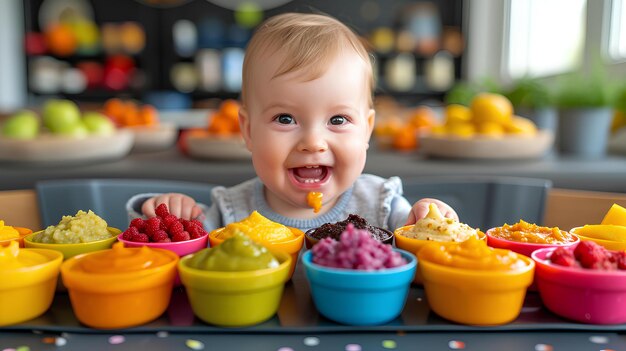 Foto ein baby isst ein stück obst