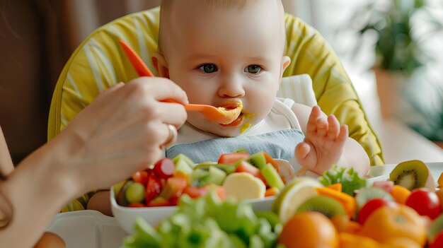 Ein Baby isst eine Schüssel Gemüse