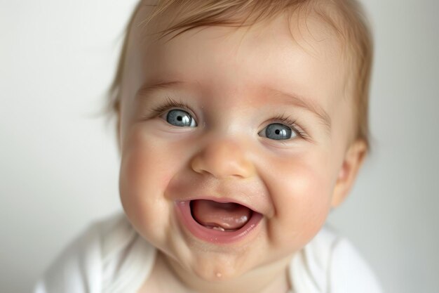 Ein Baby lächelt und hat blaue Augen