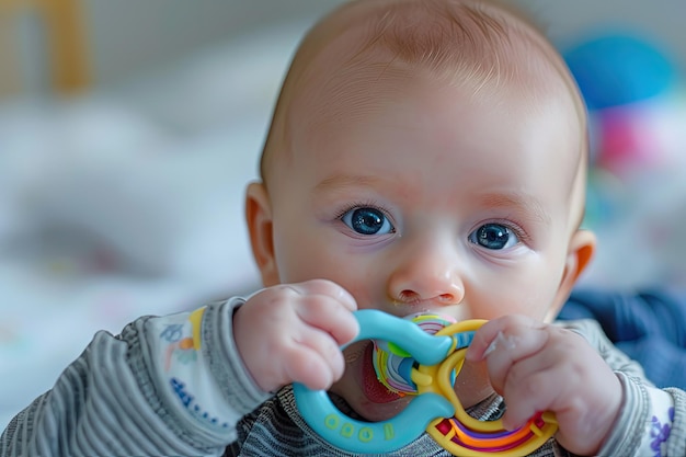 Foto ein baby mit einem schnuller im mund