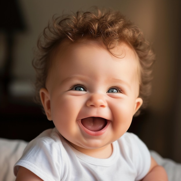 ein Baby mit einem weißen T-Shirt, auf dem „Baby“ steht