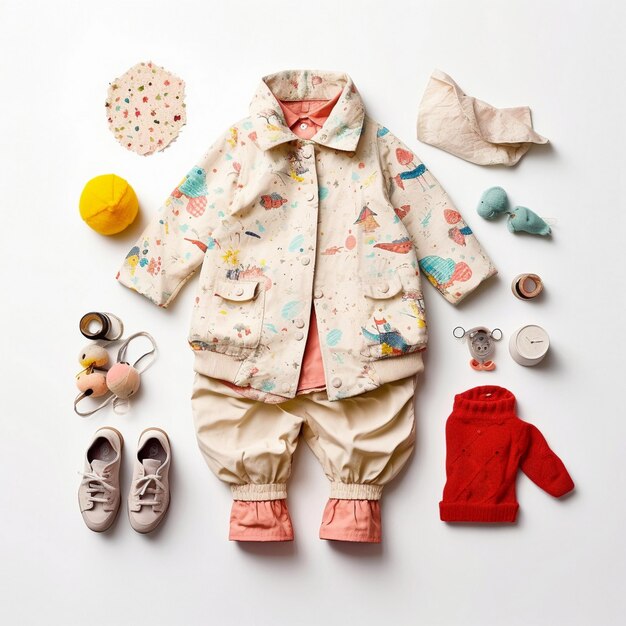 ein Baby-Outfit mit einem Pullover und einem Paar Schuhe.