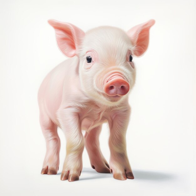 Ein Baby-Pink-Schwein tanzt gegen eine weiße Leinwand