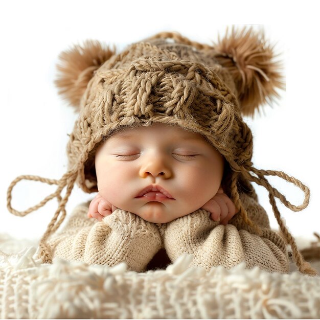 ein Baby trägt einen Bärenhut, auf dem steht: Baby