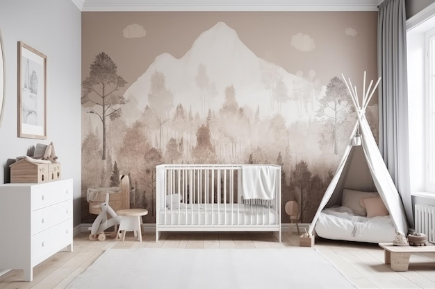 Foto ein babyzimmer mit einem tipi und generativer ki