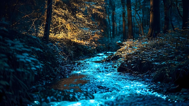 ein Bach, der durch einen üppig grünen Wald fließt