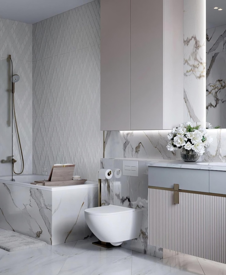 Foto ein badezimmer mit einem waschbecken, einer toilette und einer dusche mit einem schild, auf dem steht: flauß