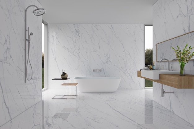 ein Badezimmer mit einer Badewanne und einer Uhr an der Wand