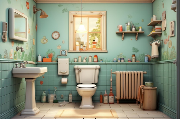 Ein Badezimmer mit Toilette, Waschbecken und Fensterklimaanlage