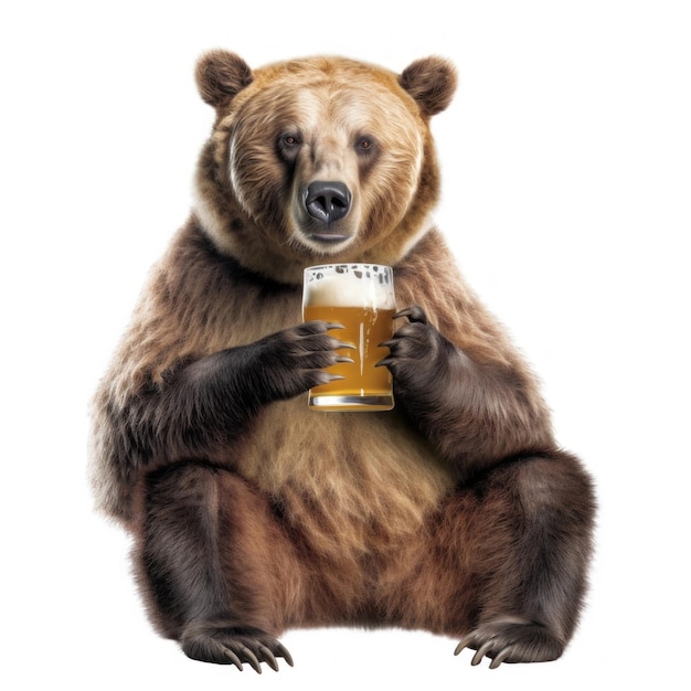 ein Bär, der ein Glas Bier hält, mit einem Bären, der ein Bier drin hält.