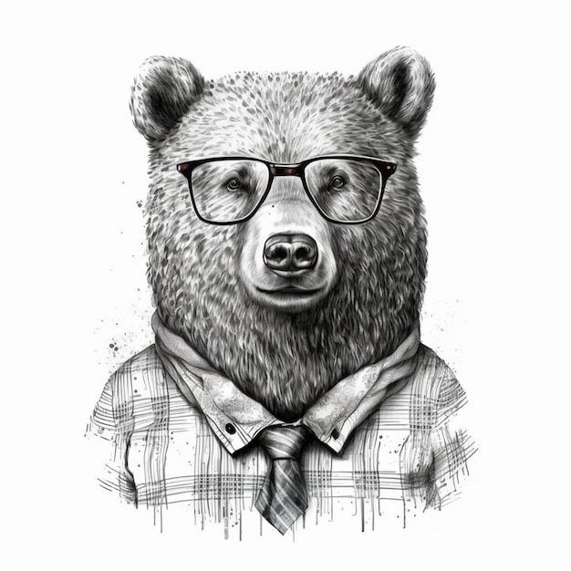 Foto ein bär mit brille und einem t-shirt mit der aufschrift „bär“