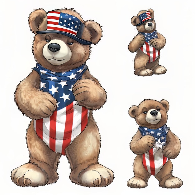 Ein Bär mit einem Hut und einer amerikanischen Flagge