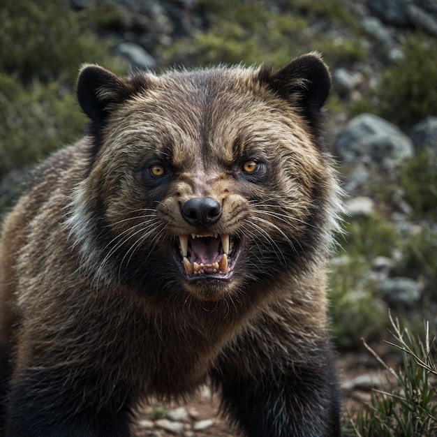 ein Bär mit scharfen Zähnen zeigt seine Zähne