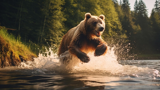 Ein Bär rennt durch das Wasser