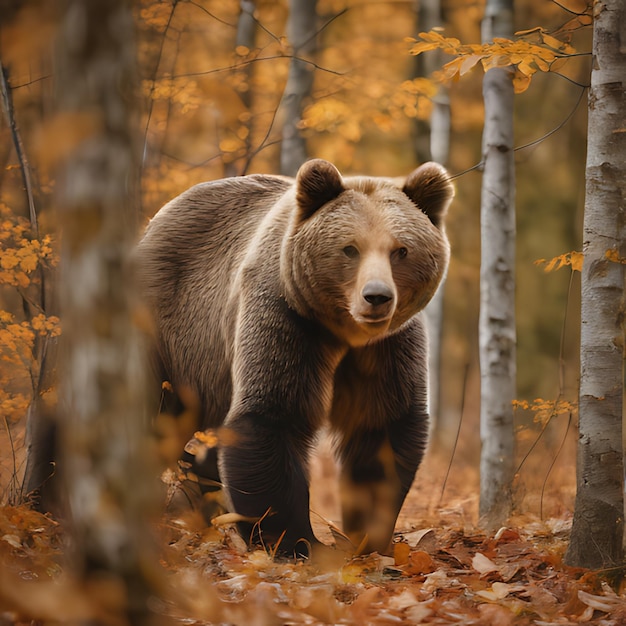 ein Bär steht im Herbst im Wald