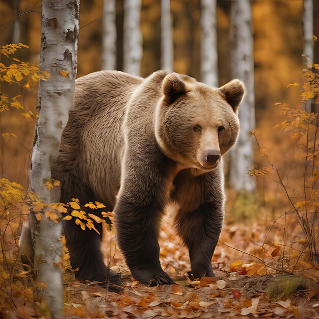 ein Bär steht im Herbst im Wald