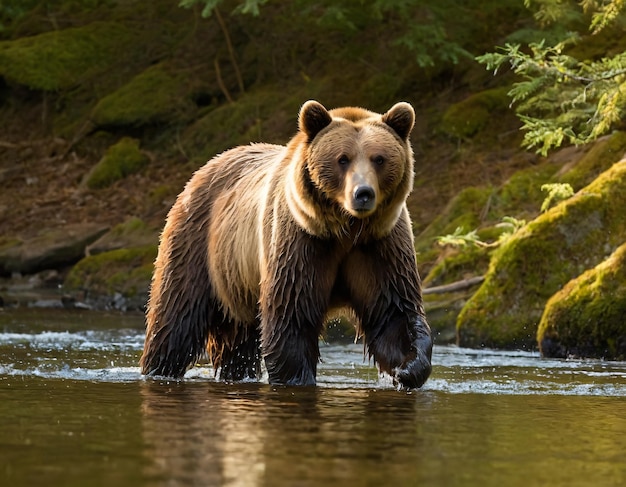 ein Bär steht im Wasser und steht im Wasser