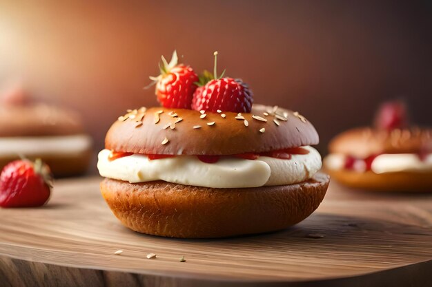 Ein Bagel mit Frischkäse und Erdbeere obendrauf