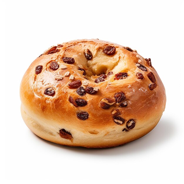 ein Bagel mit Rosinen auf einem weißen Hintergrund