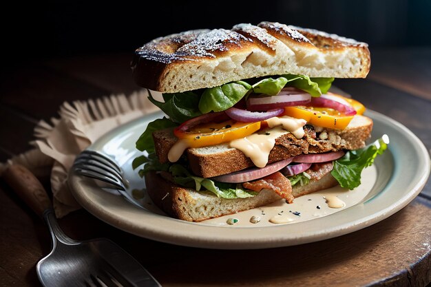 Ein Bagel-Sandwich mit Balsamico-Dressing