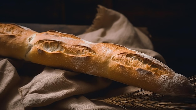 Ein Baguette auf einem braunen Tuch