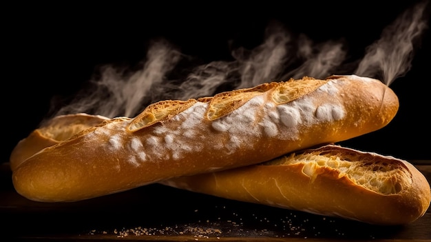 Ein Baguette mit schwarzem Hintergrund