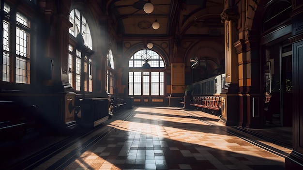 Ein Bahnhof mit einem großen Fenster