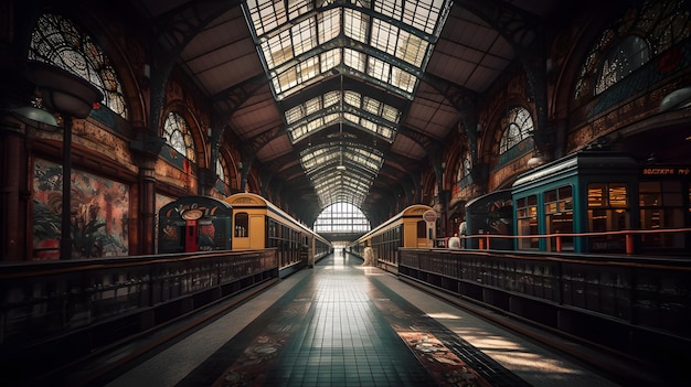 Ein Bahnhof mit Licht an der Decke