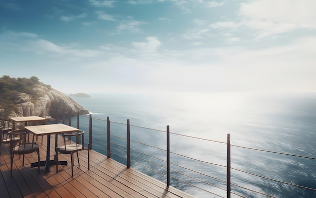 Ein Balkon mit Blick auf das Meer mit Blick auf das Meer.