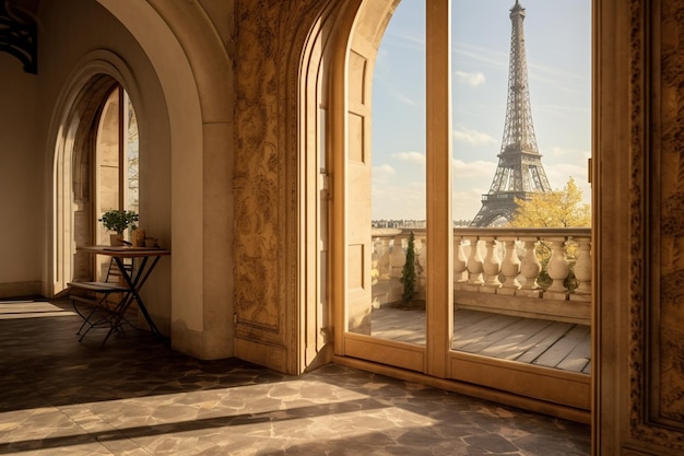 Ein Balkon mit Blick auf den Eiffelturm