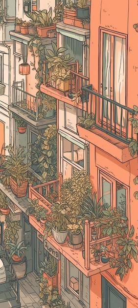 Ein Balkon mit Pflanzen darauf