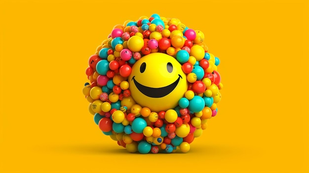 ein Ball aus bunten Bällen mit einem Smiley darauf.