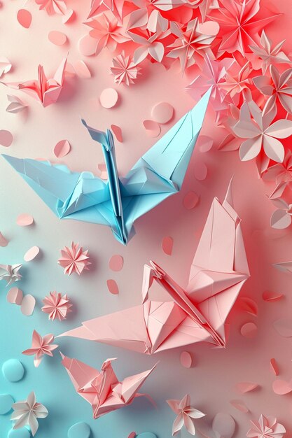 Foto ein banner mit 3 gerenderter origami-kunst in pastellfarben