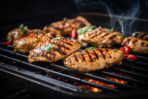 Ein Barbecue-Grill mit Partridge-Brüsten kocht