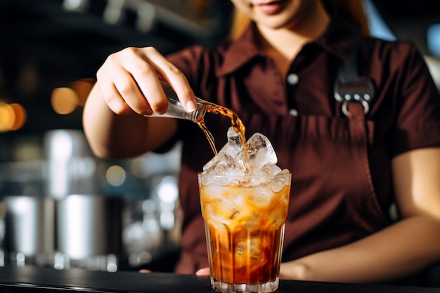 Ein Barista bereitet eine spezielle Eistee-Latte vor