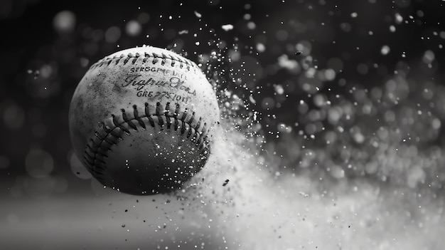 Ein Baseballball fliegt auf schwarzem Hintergrund