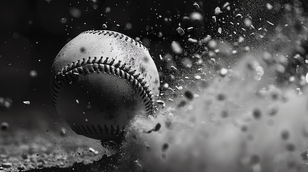 Ein Baseballball fliegt auf schwarzem Hintergrund