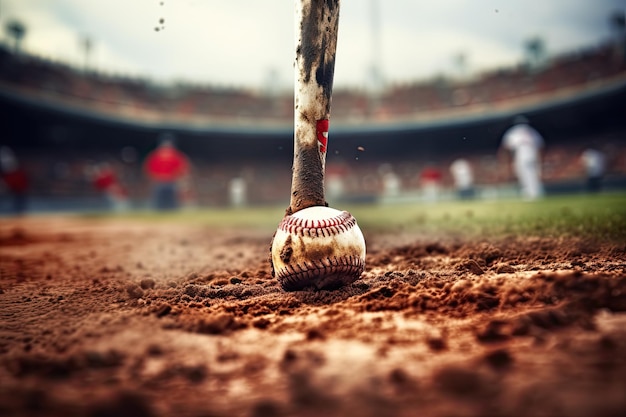 Foto ein baseballball sitzt auf einem rasen in einem feld