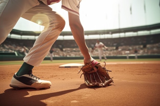 Ein Baseballspieler, der einen Handschuh auf einem Feld trägt