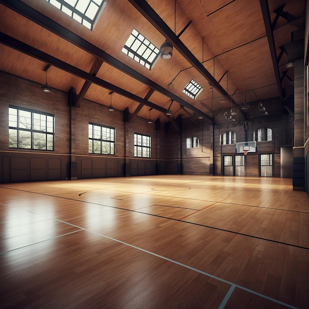 Ein Basketballplatz mit einem Basketballnetz auf dem Boden