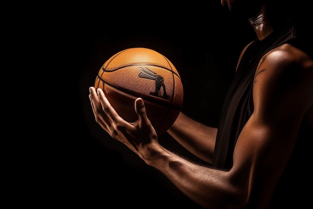 Ein Basketballspieler hält einen Ball in seinen Händen.