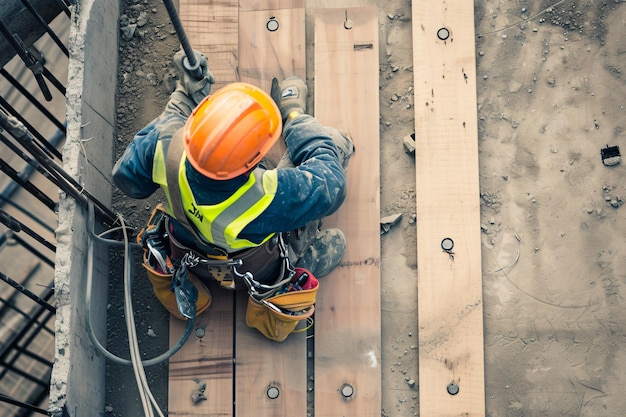 ein Bauarbeiter arbeitet an einem Stück Holz