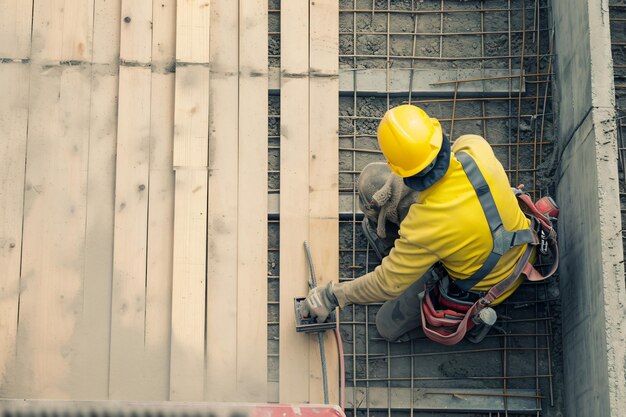 ein Bauarbeiter arbeitet auf einer Baustelle