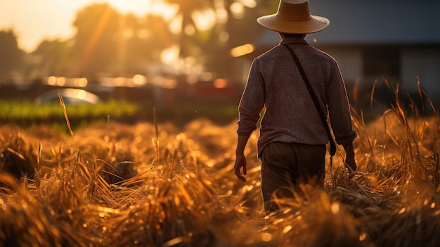 ein Bauer, der auf einem Reisfeld arbeitet