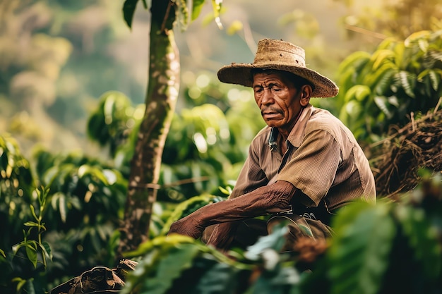 Ein Bauer erntet Kaffee auf einer Plantage