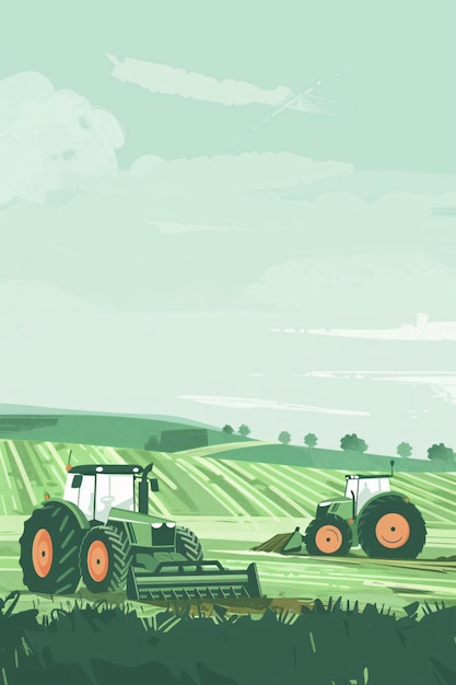 ein Bauernhof mit einem Traktor auf dem Feld