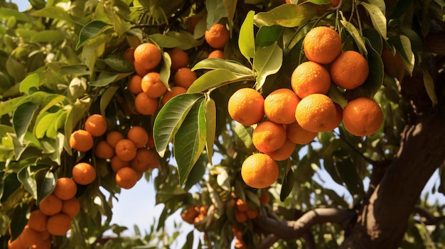 Ein Baum, an dem Orangen hängen
