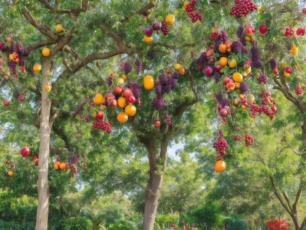 ein Baum, an dem viele Früchte hängen